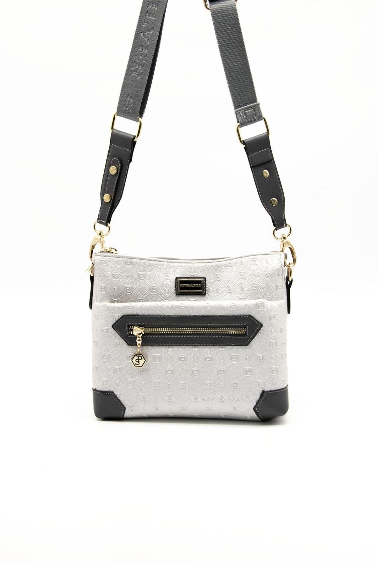 Silver & Polo SP1110 Kadın Çapraz Çanta Logolu A.Gümüş-Antrasit