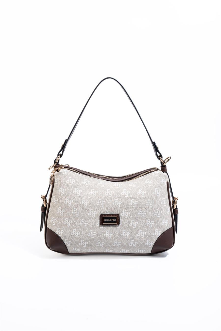Silver Polo Taş - Kahve Monogram Kadın Omuz Çantası SP1269