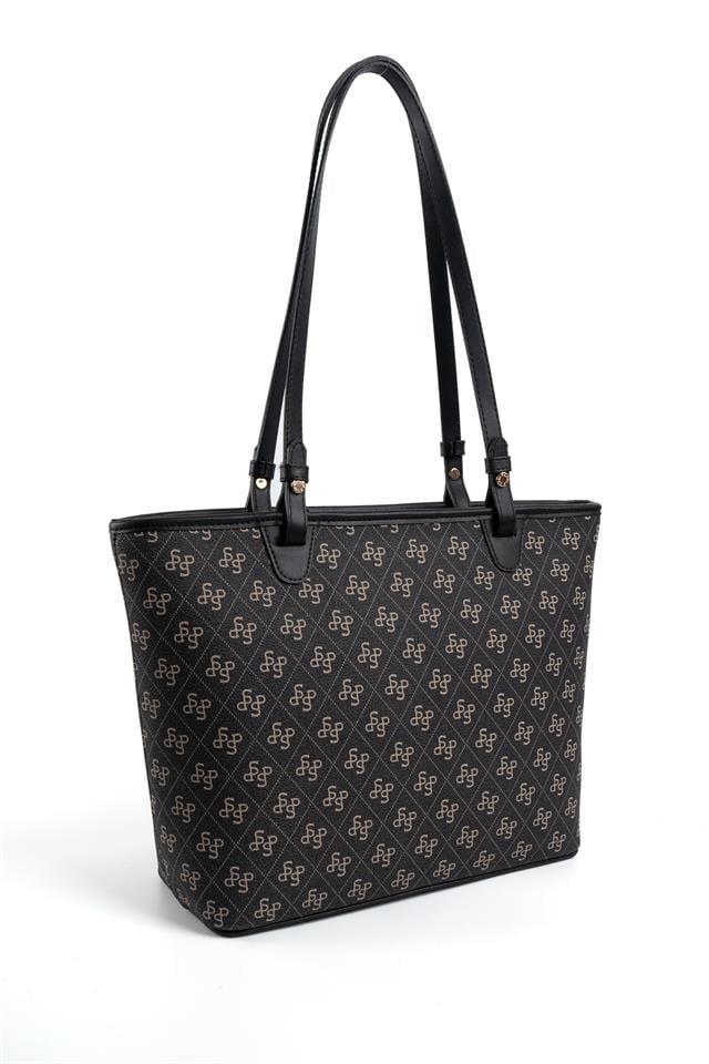 Silver & Polo SP1204 Kadın Omuz Çantası Monogram Füme-Siyah