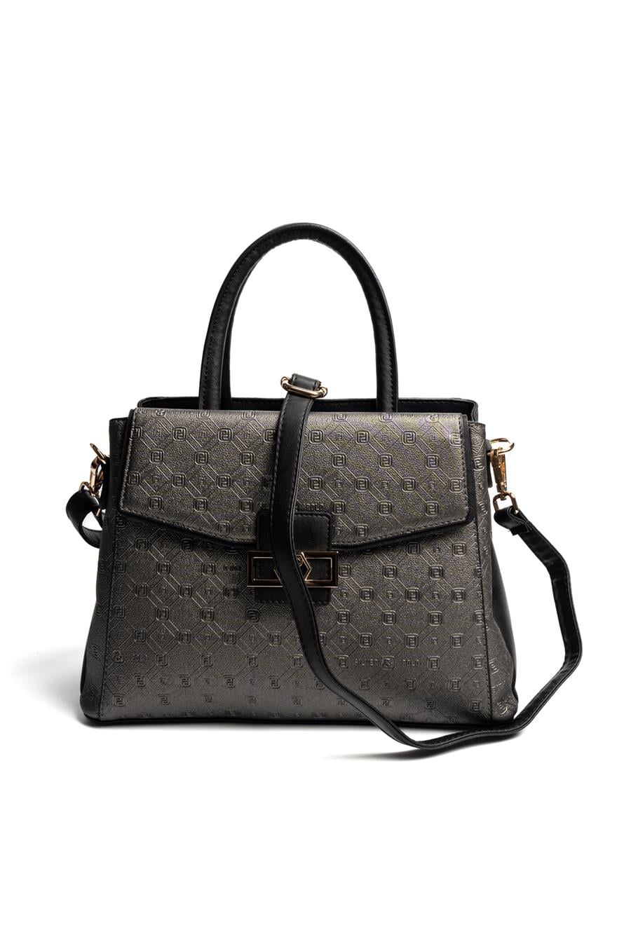 Silver & Polo SP1264 Kadın El Çantası Logolu Platin-Siyah