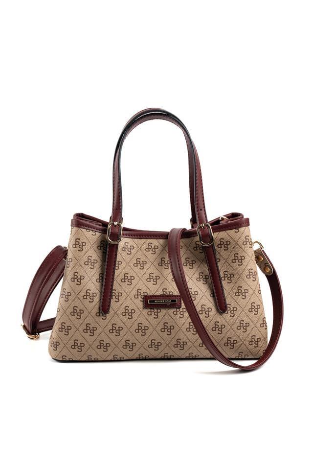 Silver & Polo SP1252 Kadın El Çantası Monogram Koyu Bej-Bordo