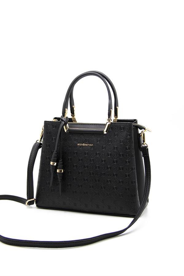 Silver & Polo SP969 Kadın El Çantası Logolu Siyah-Siyah
