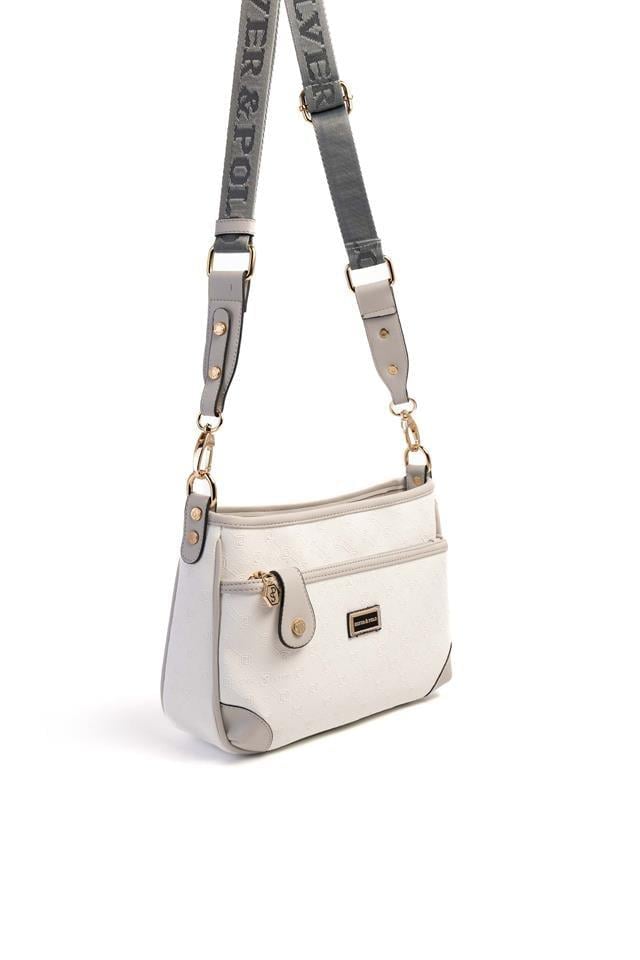 Silver & Polo SP1160 Kadın Çapraz Çanta Logolu Beyaz-A.Gri
