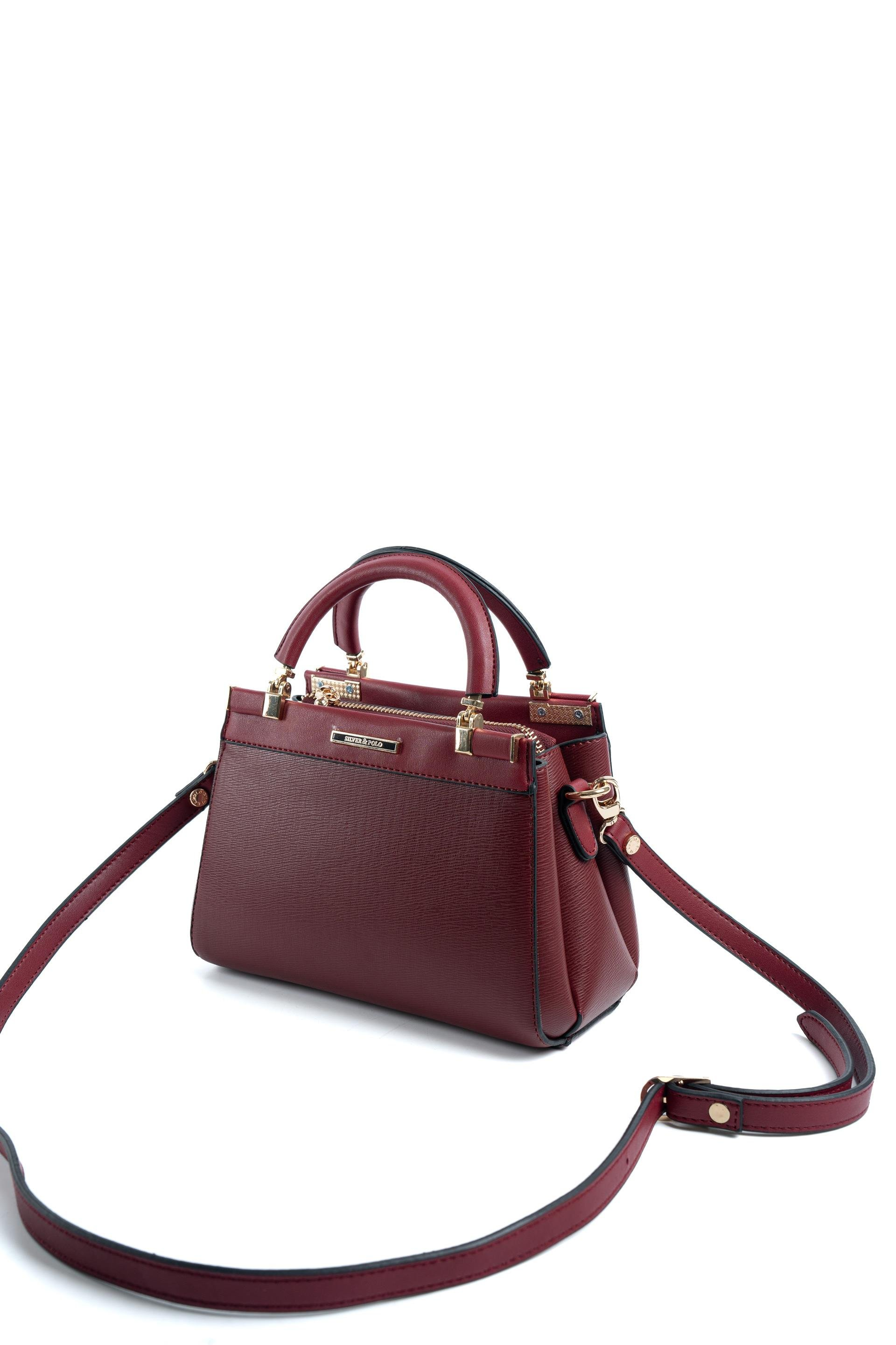Silver Polo SP1193 Kadın El Çantası Düz Bordo-Bordo
