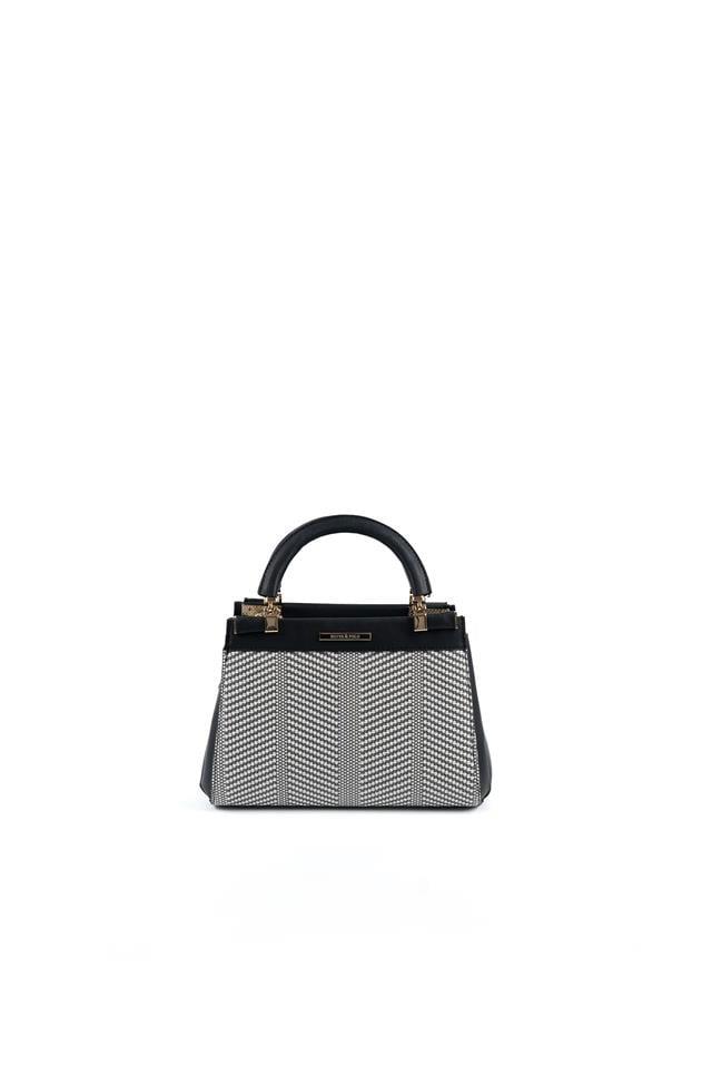 Silver & Polo SP1193 Kadın El Çantası Hasır Siyah Beyaz-Siyah