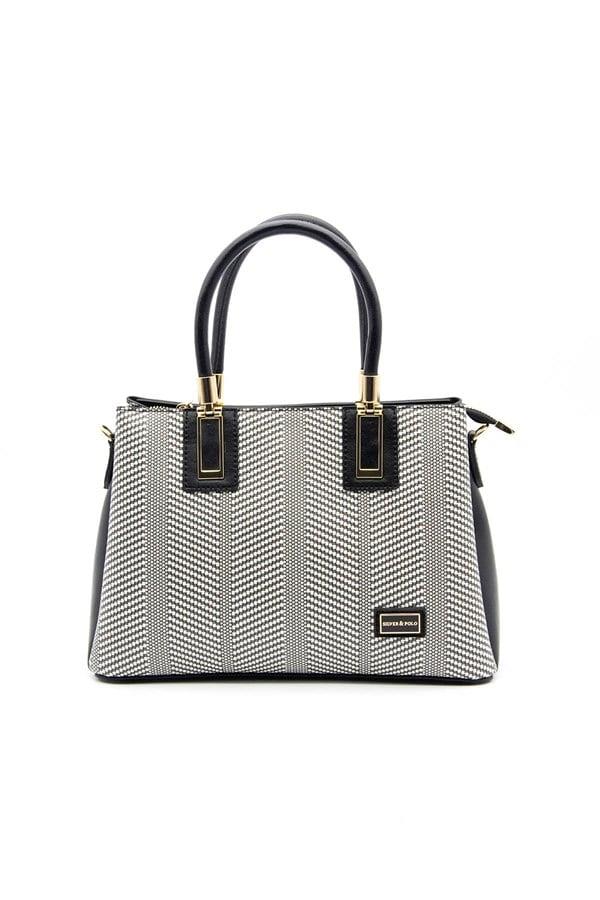 Silver & Polo SP1000 Kadın El Çantası Hasır Siyah Beyaz-Siyah