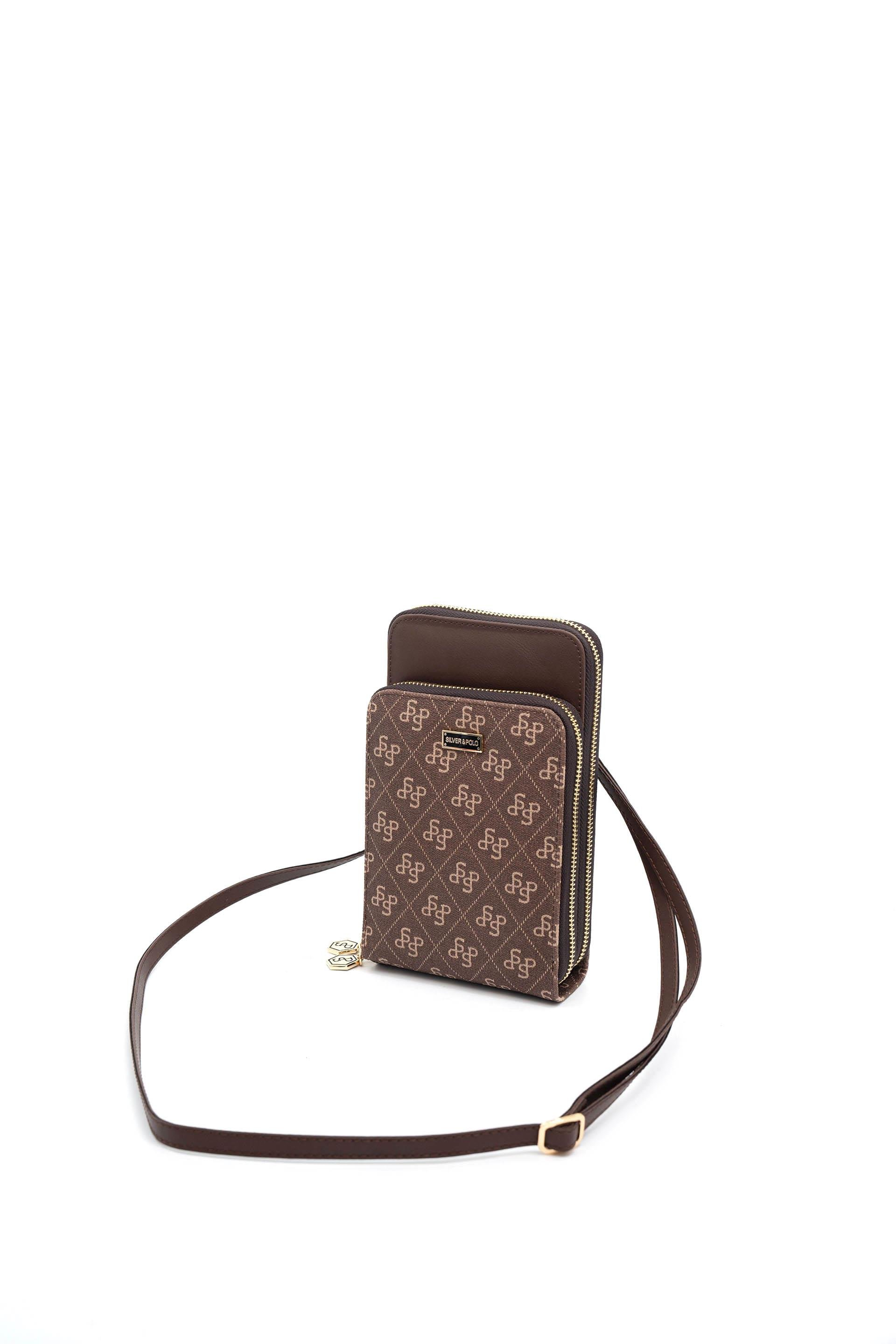 Silver & Polo SP1011 Kadın Telefon Çantası Monogram Kahve