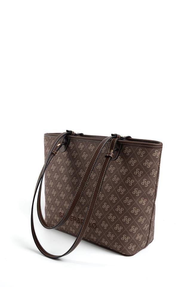 Silver Polo SP1204 Kadın Omuz Çantası Monogram Kahve-Kahve