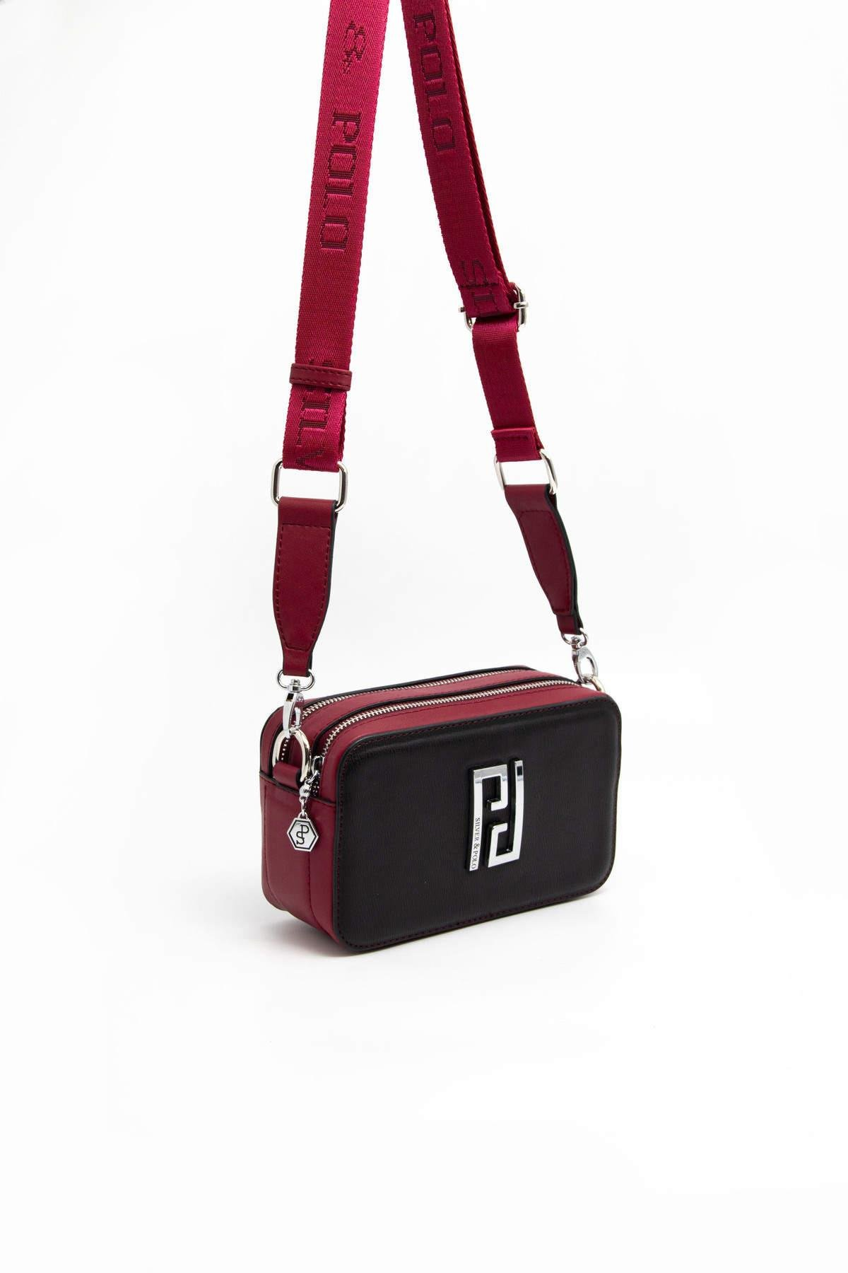 Silver Polo Siyah - Bordo Düz Kadın Çapraz Çanta SP1078