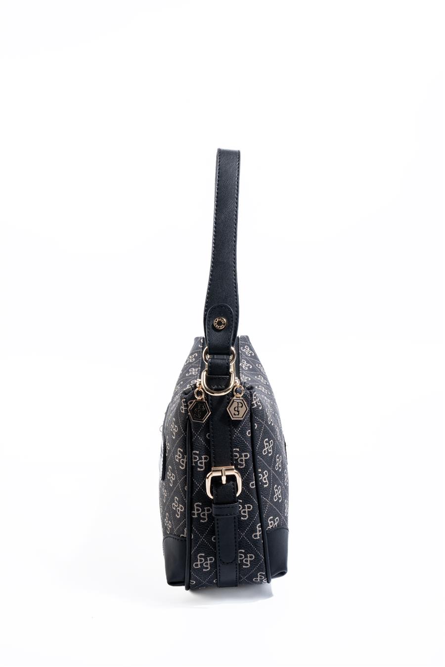 Silver Polo Füme - Siyah Monogram Kadın Omuz Çantası SP1269