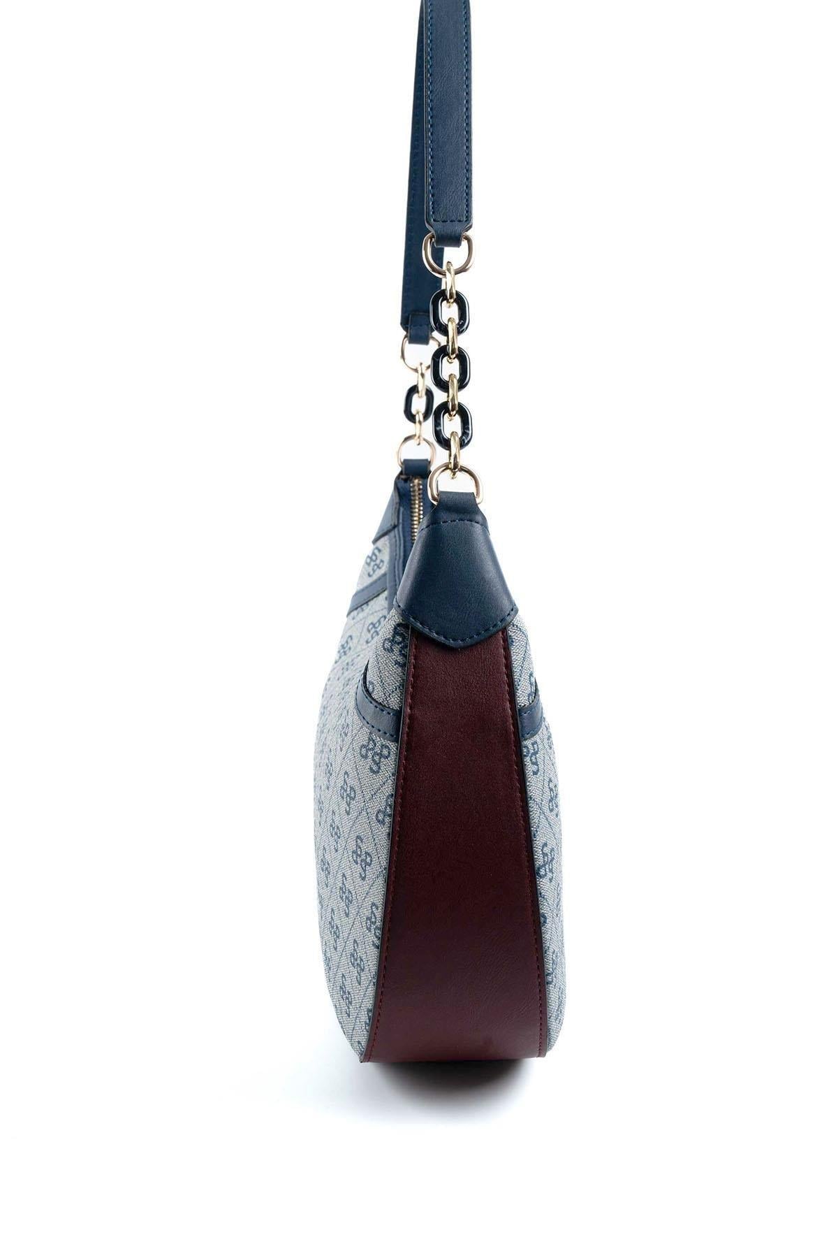 Silver & Polo SP1255 Kadın Omuz Çantası Monogram Gri-Laci-Bordo