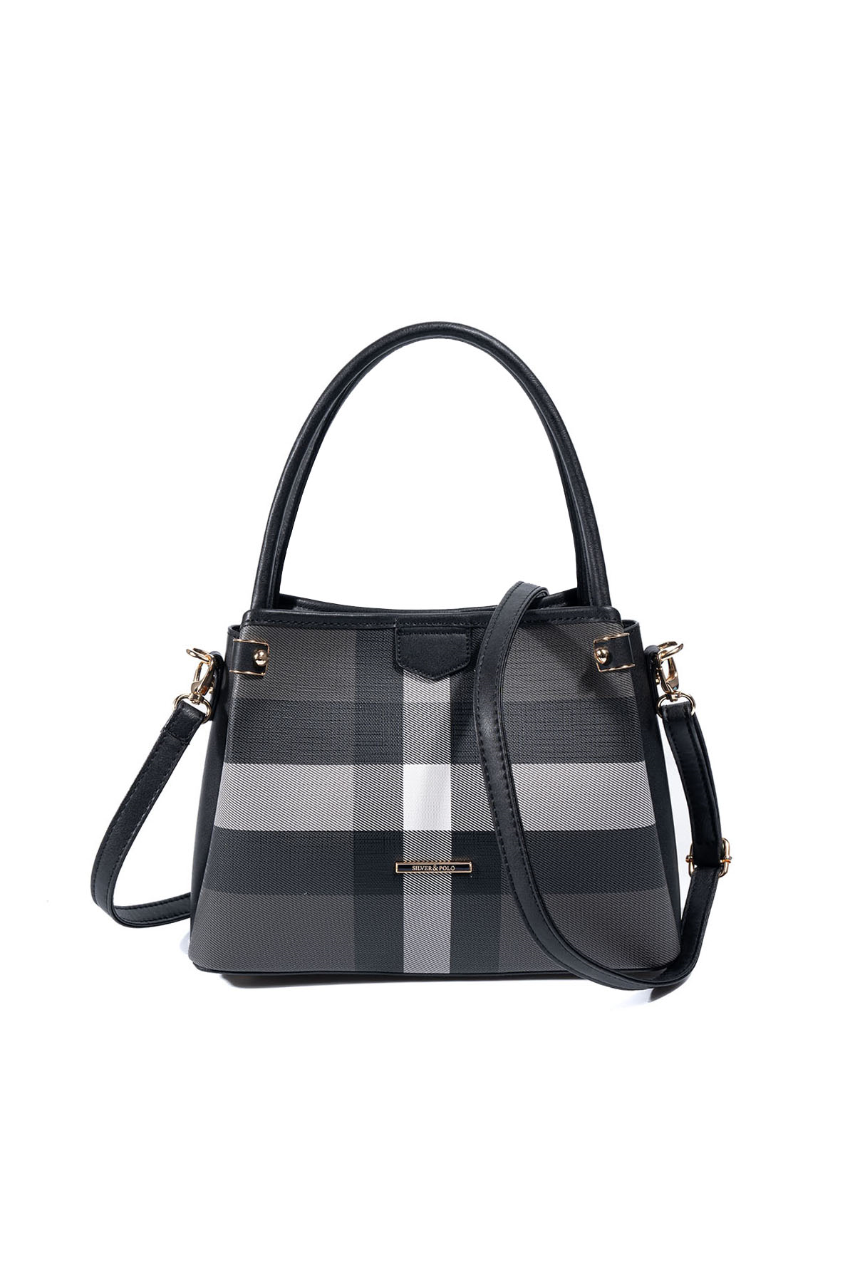 Silver & Polo SP1254 Kadın El Çantası Ekose Siyah