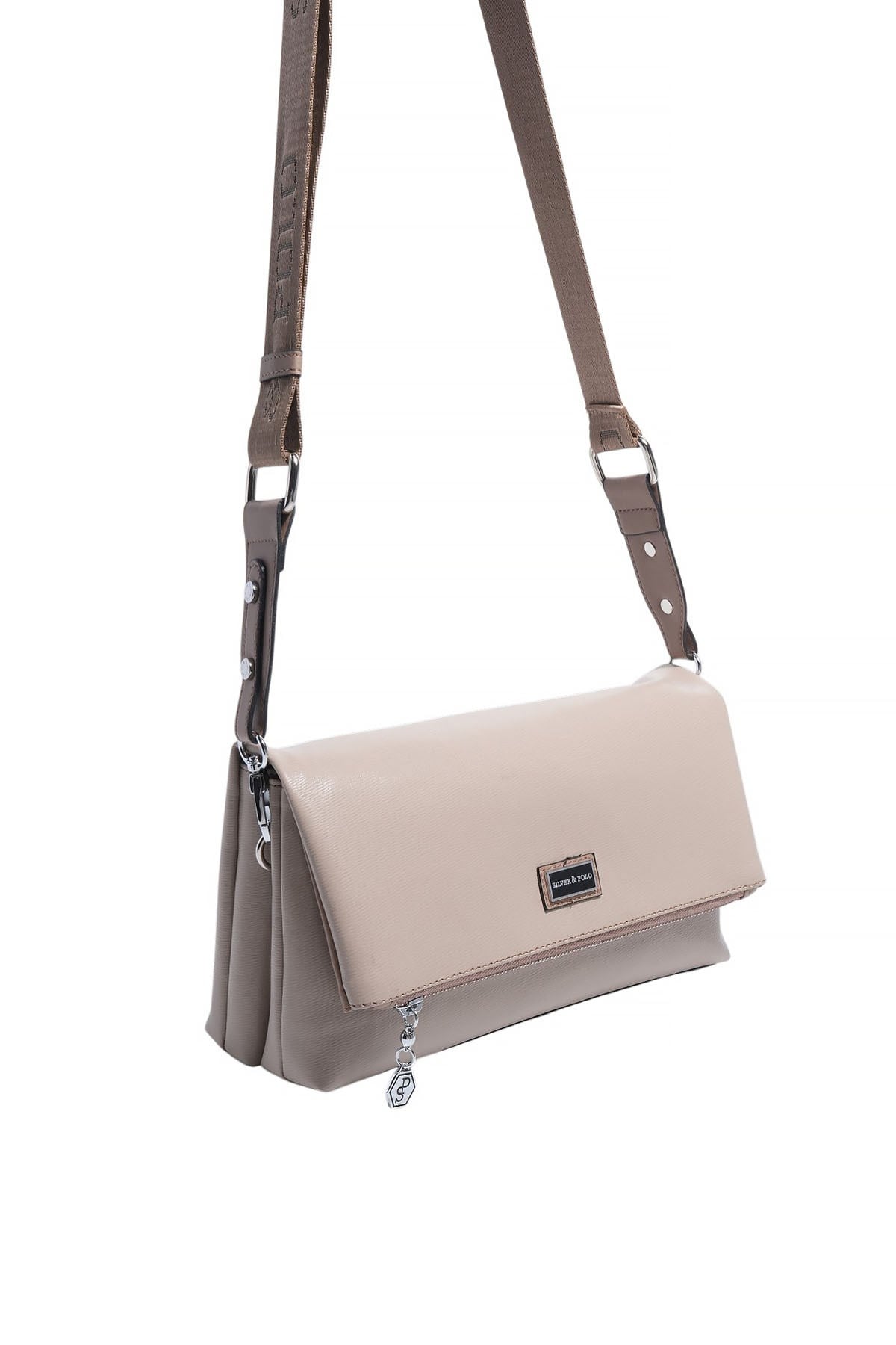 Silver Polo Koyu Bej - Latte Düz Kadın Çapraz Çanta SP1278