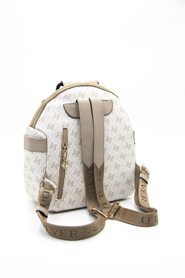 Silver & Polo SP771 Kadın Sırt Çantası Monogram Bej-Kum