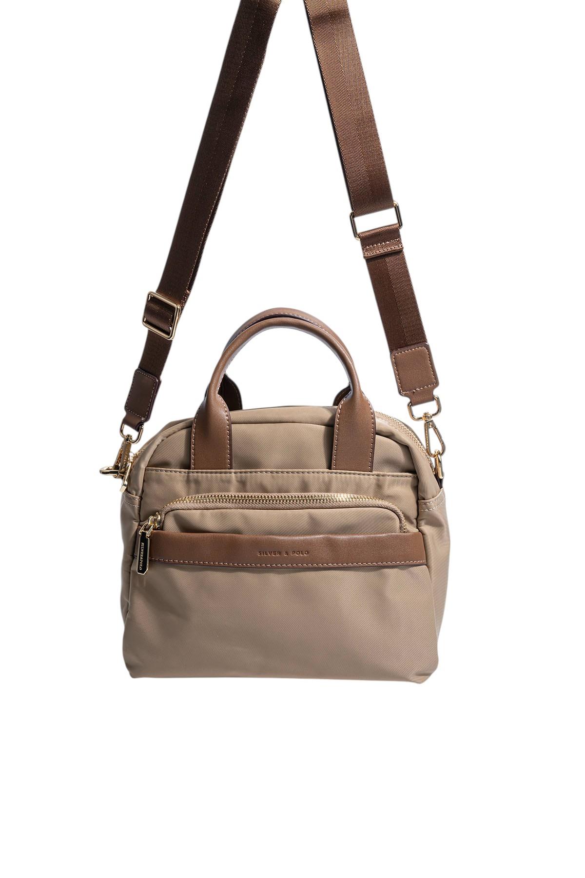 Silver Polo Vizon - Camel Saten Kadın El Çantası SP1216