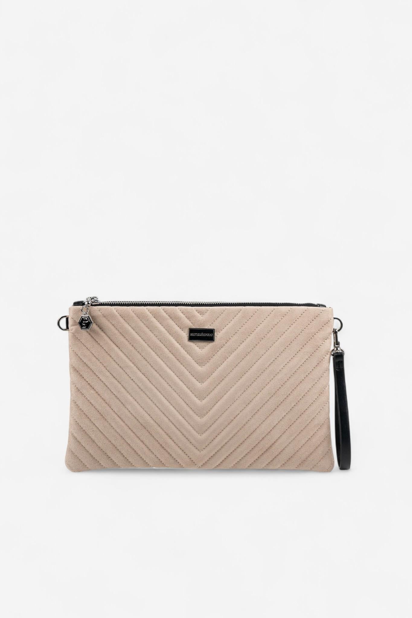 Silver Polo SP1034 Kadın Portföy & Clutch Kapitone V Süet Bej-Süet Bej