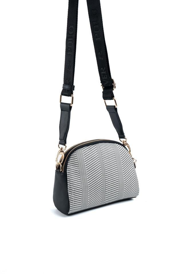 Silver & Polo SP1144 Kadın Çapraz Çanta Hasır Siyah Beyaz-Siyah
