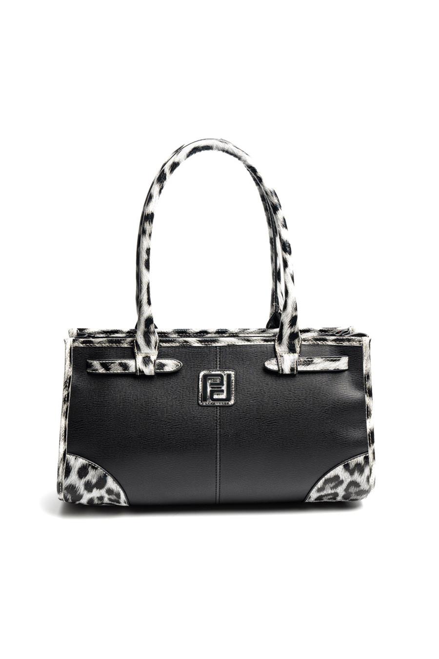 Silver Polo SP1261 Kadın El Çantası Düz Siyah-Leopar Gri