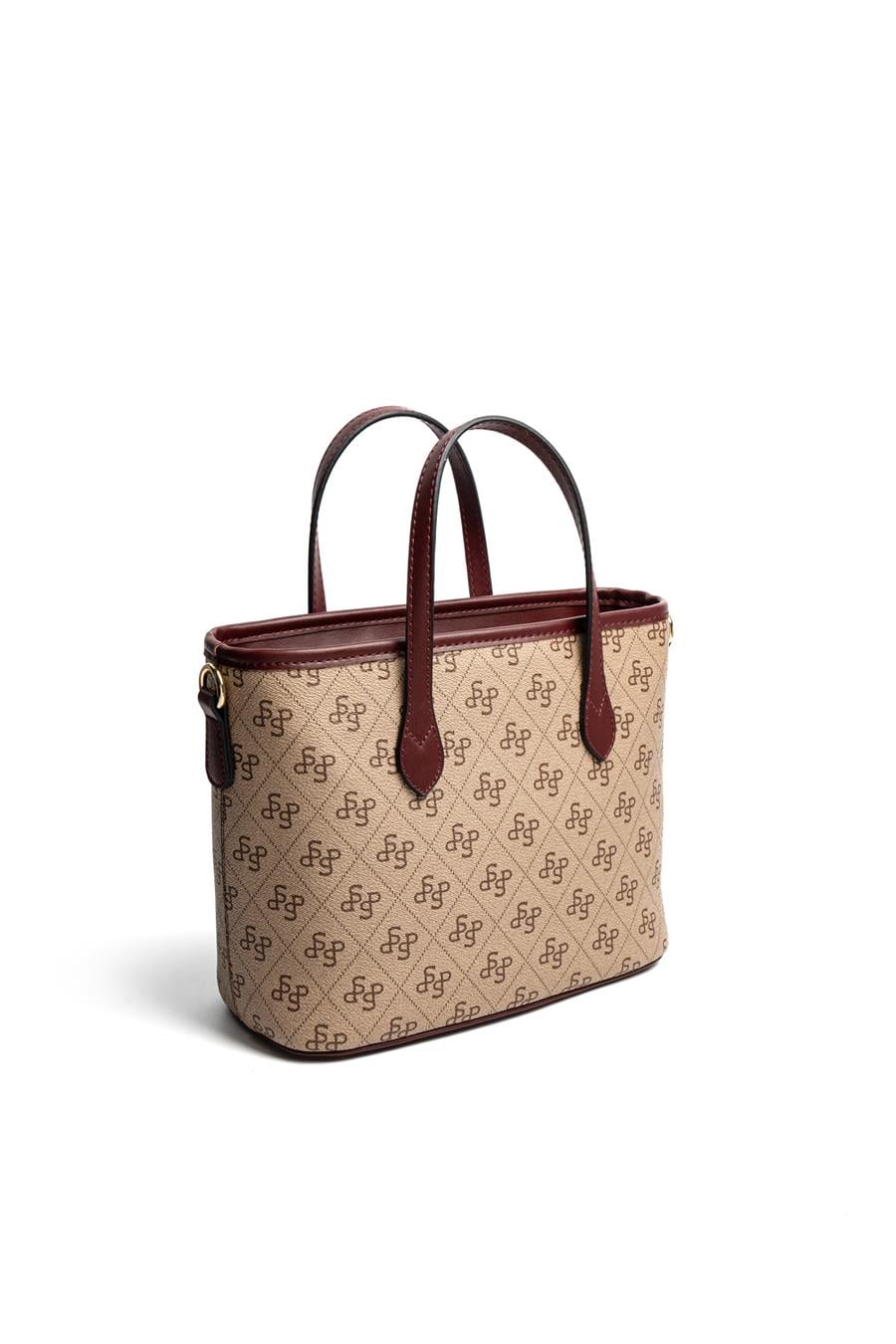 Silver & Polo SP1185 Kadın El Çantası Monogram Koyu Bej-Bordo