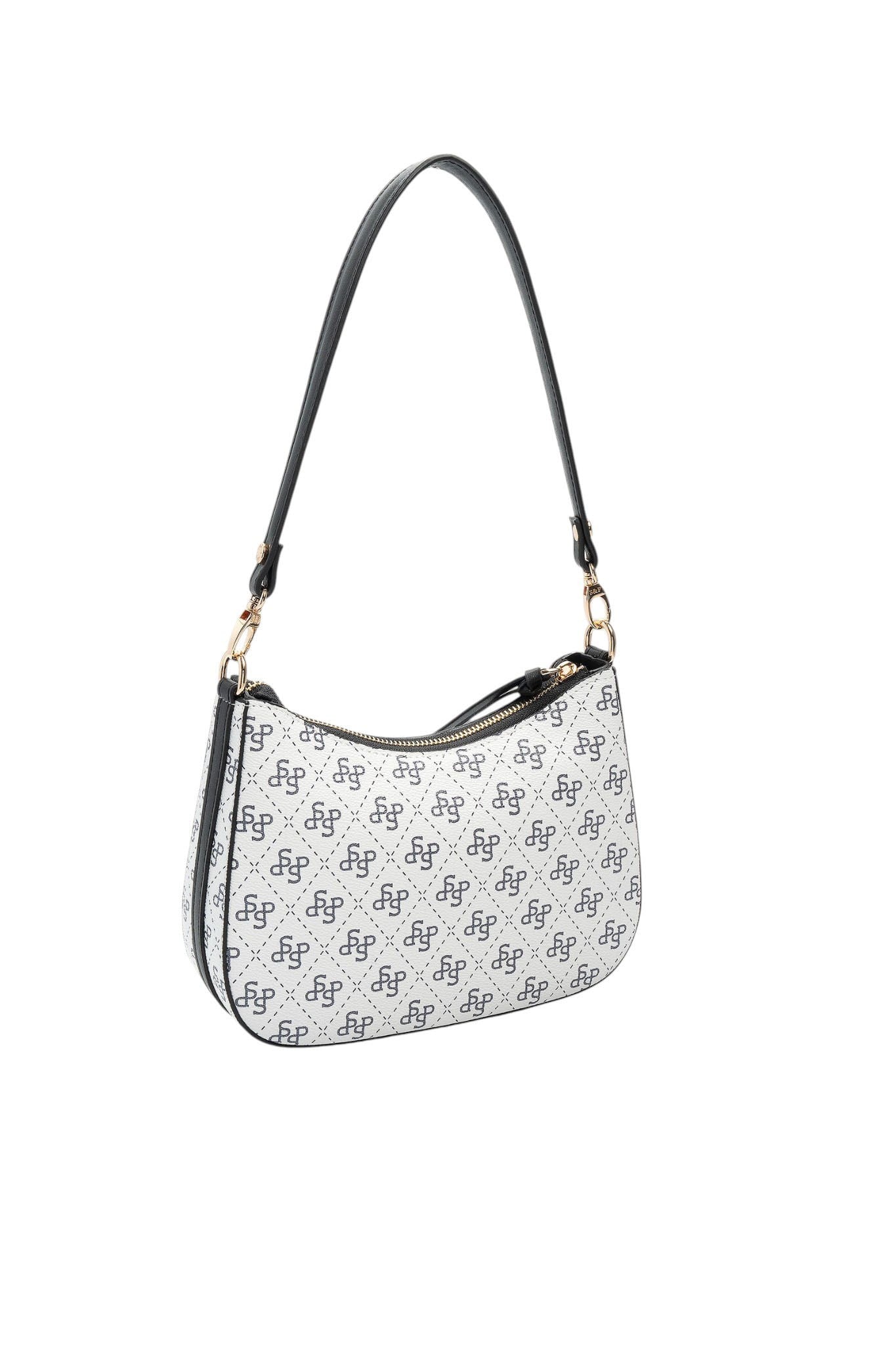 Silver Polo Beyaz - Siyah Monogram Kadın Omuz Çantası SP1259