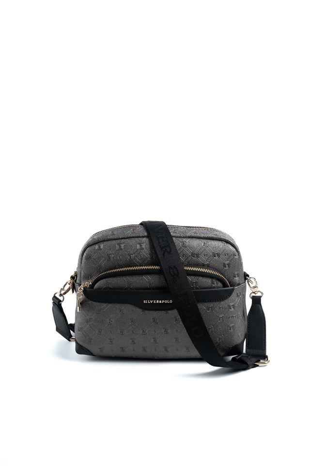 Silver & Polo SP1201 Kadın Çapraz Çanta Logolu Platin-Siyah
