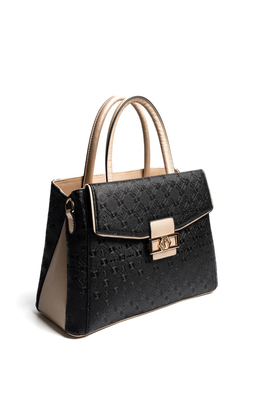 Silver & Polo SP1264 Kadın El Çantası Logolu Siyah-S.Nut