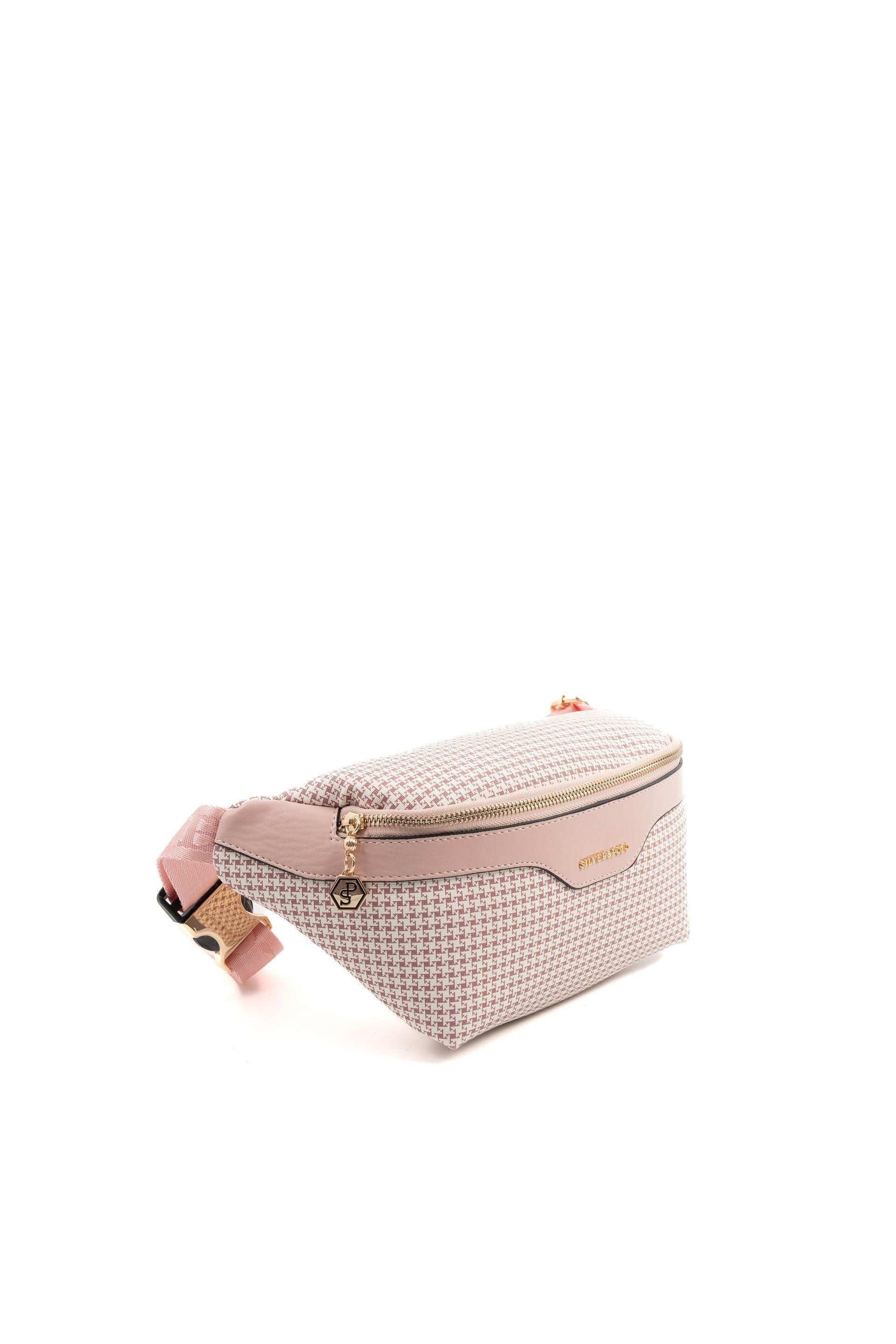 Silver Polo Pembe - Pink Kaz Ayağı Ekose Kadın Bel Çantası SP1192
