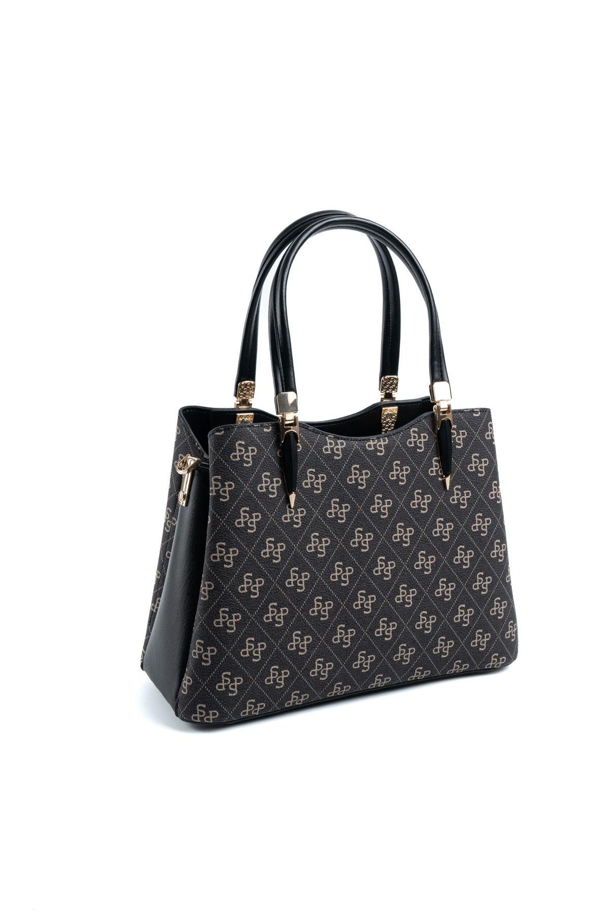 Silver & Polo SP1205 Kadın El Çantası Monogram Füme-Siyah