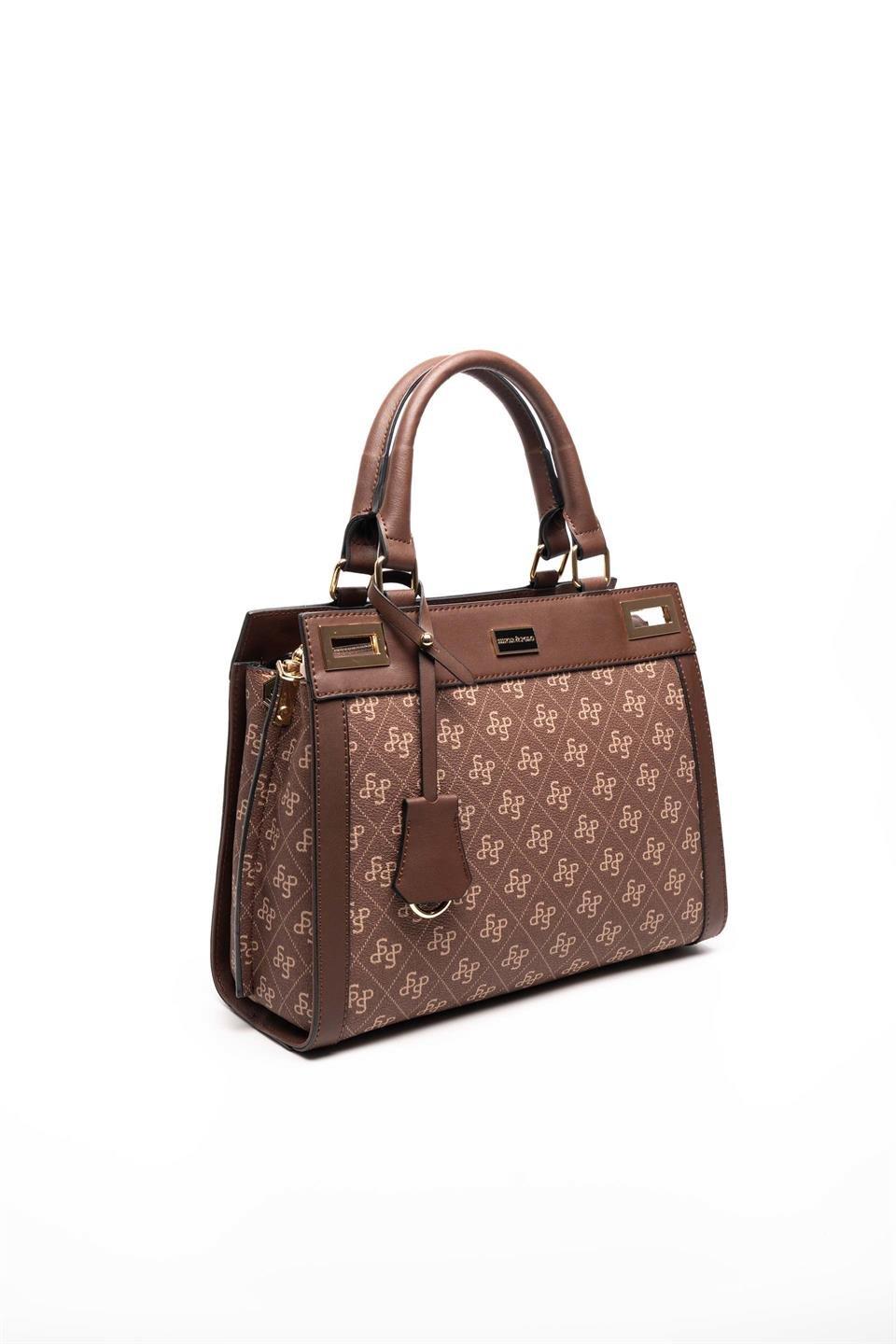 Silver Polo SP1174 Kadın El Çantası Monogram Kahve-Kahve