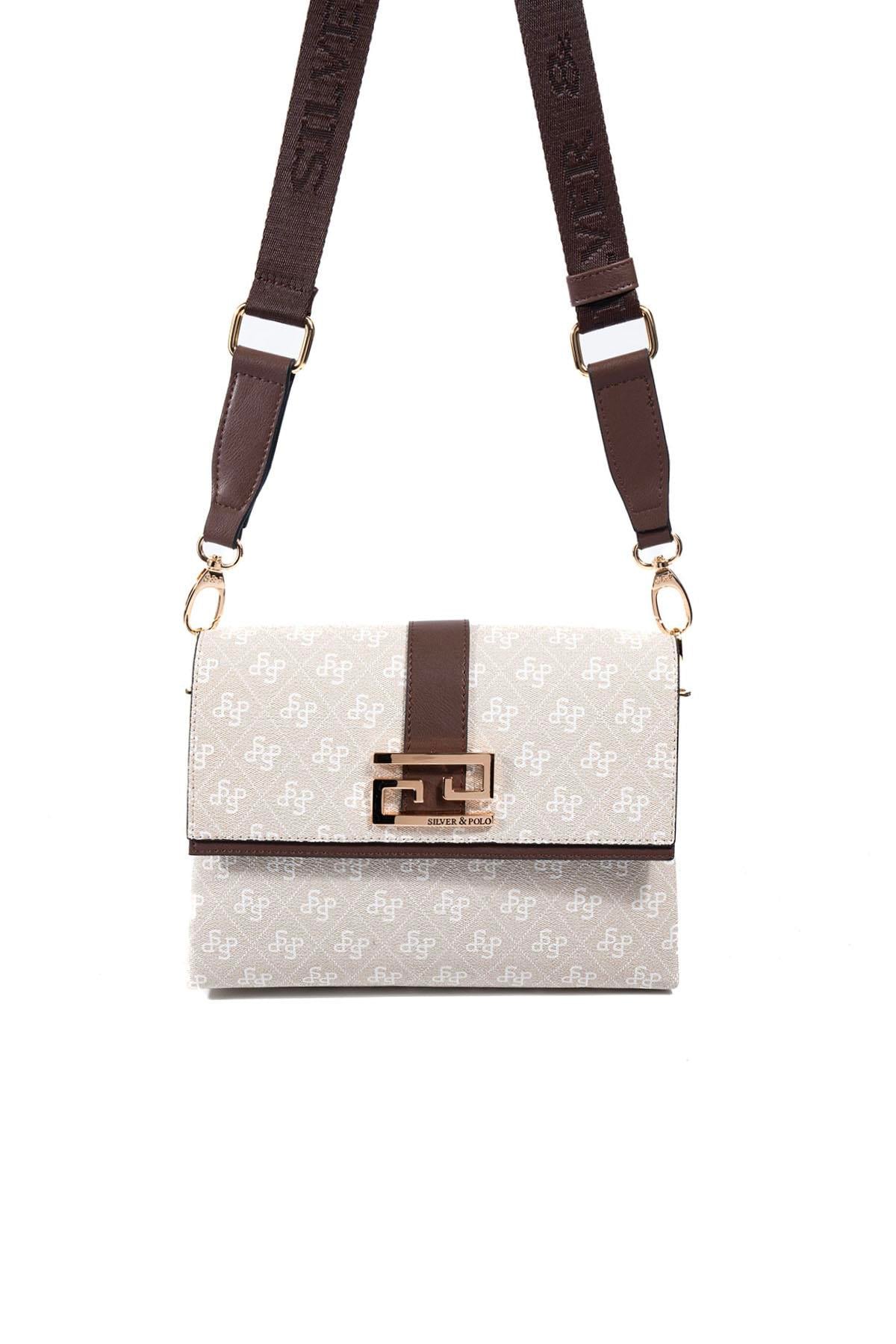 Silver Polo Taş - Kahve Monogram Kadın Çapraz Çanta SP1009
