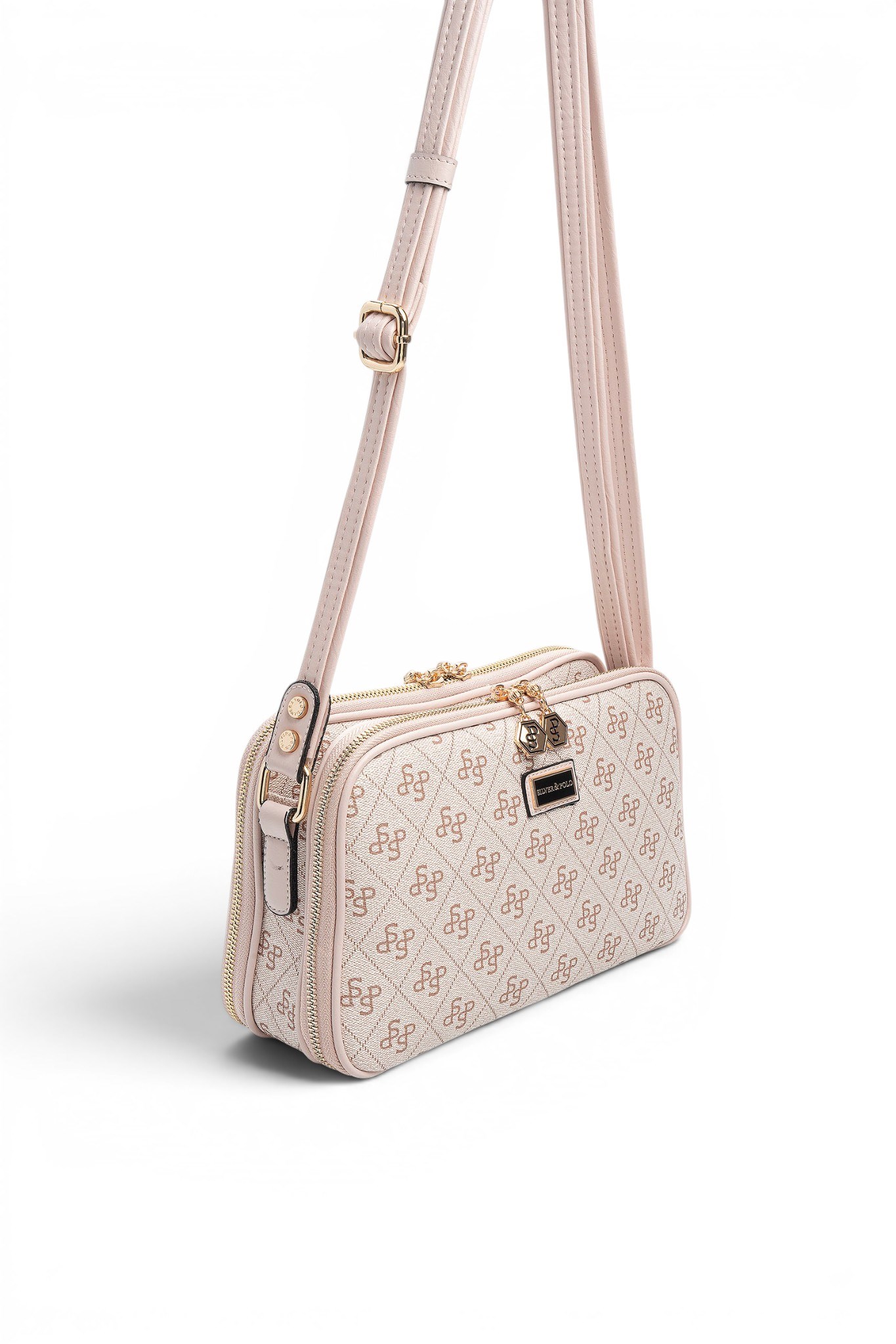 Silver Polo Pembe - Pudra Monogram Kadın Çapraz Çanta SP899