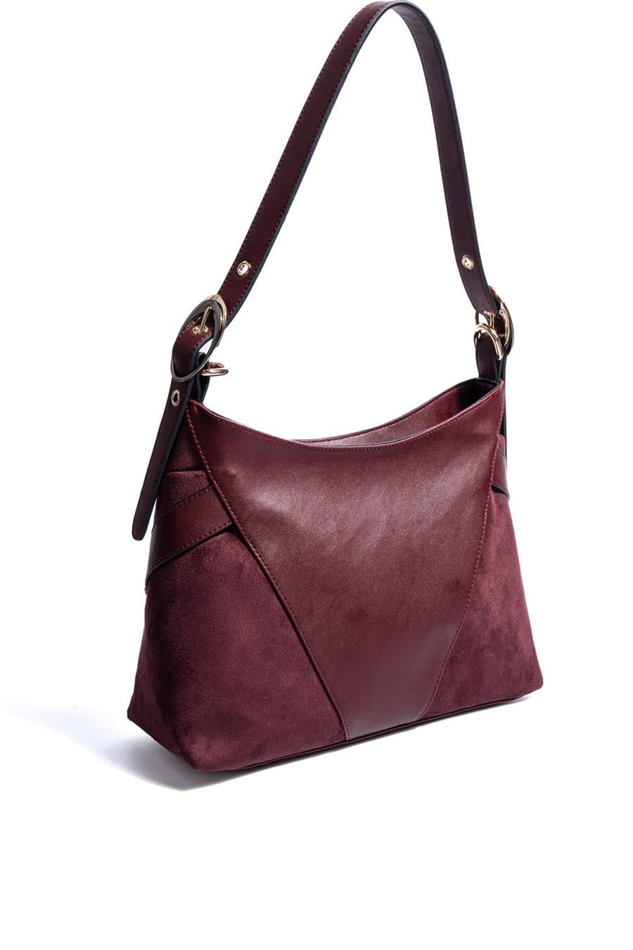 Silver Polo Bordo - Bordo Süet Kadın Omuz Çantası SP1268