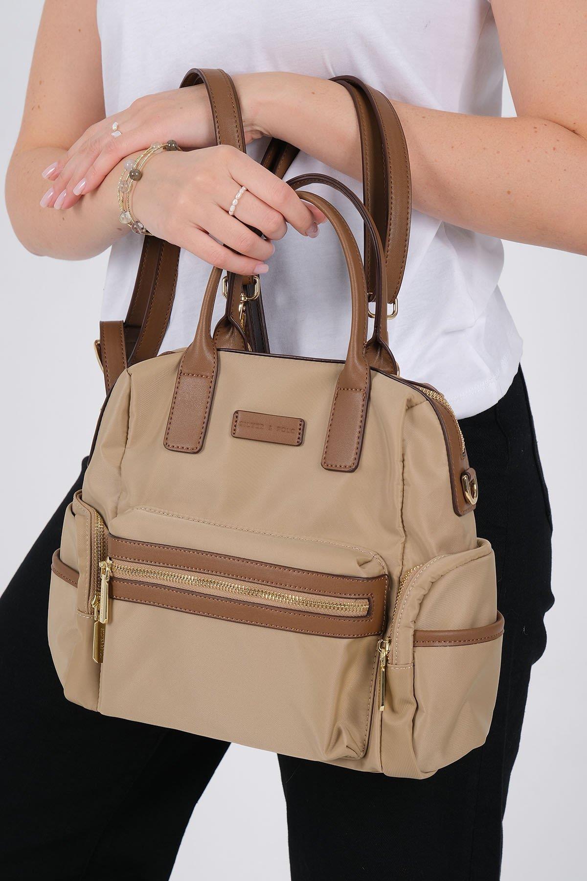Silver Polo SP1211 Kadın Sırt Çantası Saten Vizon-Camel