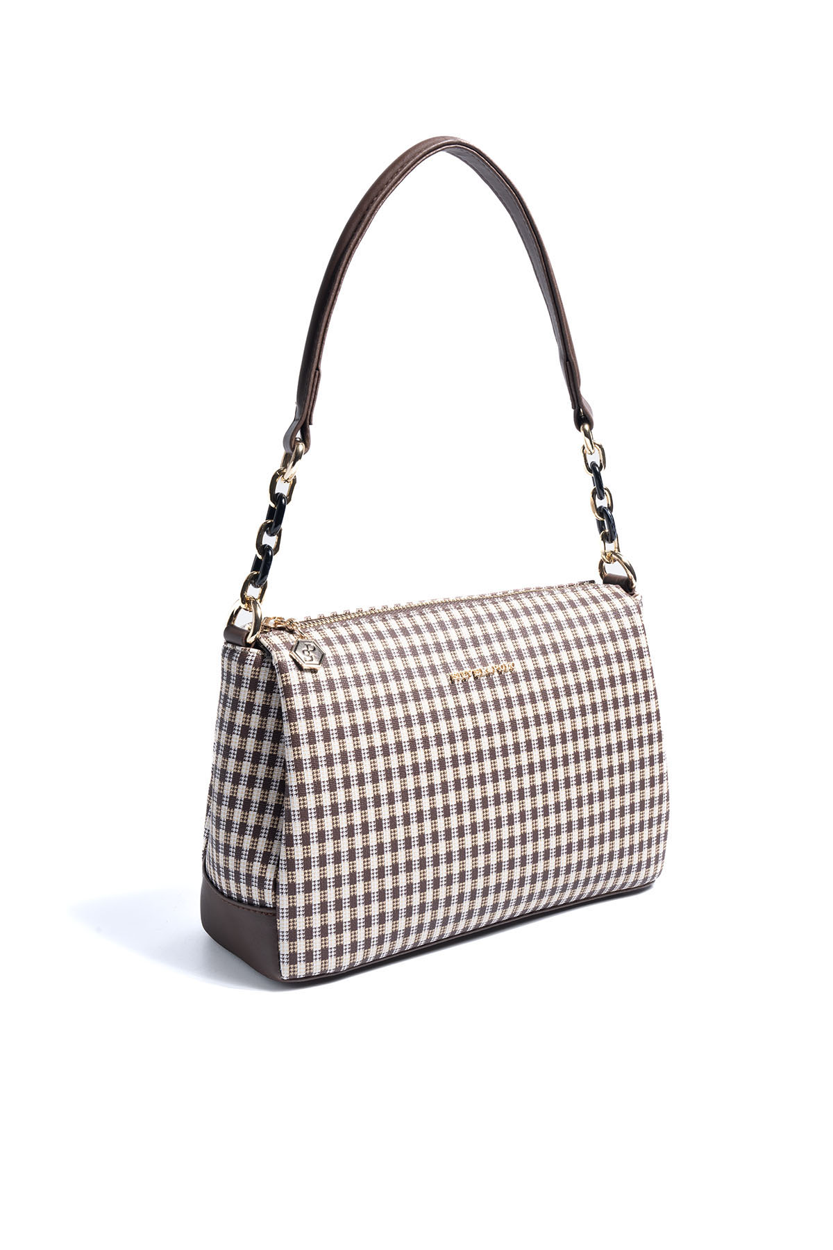 Silver & Polo SP910 Kadın Çapraz Çanta Ekose Line Kare Kahve Sarı-Kahve