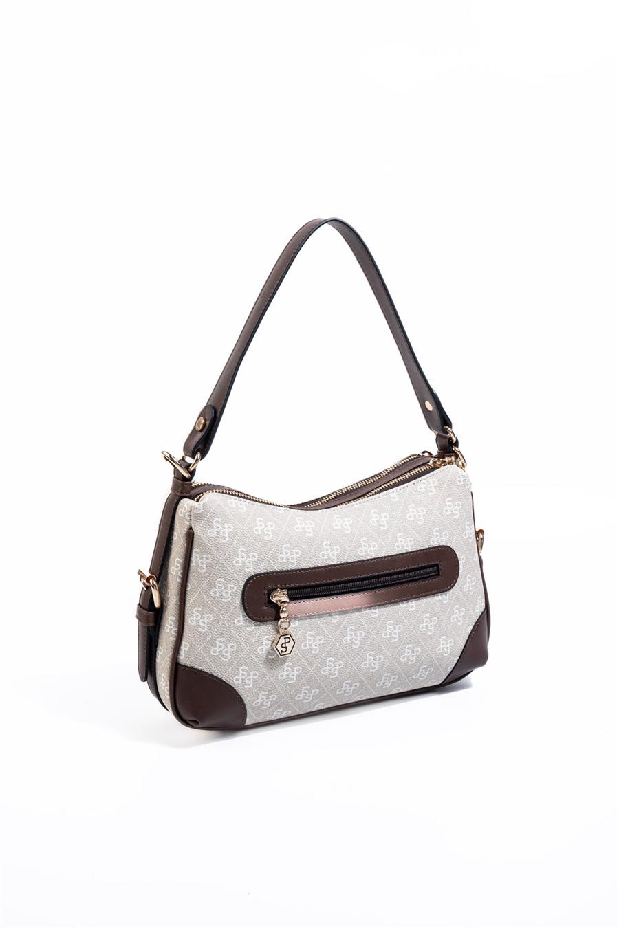 Silver Polo Taş - Kahve Monogram Kadın Omuz Çantası SP1269