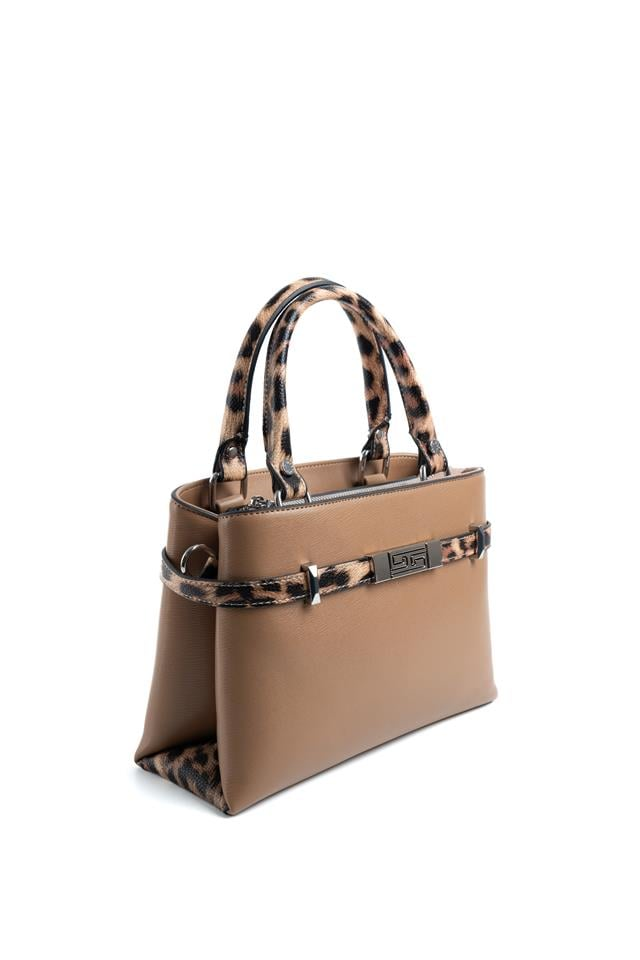 Silver Polo Bizon - Leopar Taba Düz Kadın El Çantası SP1149
