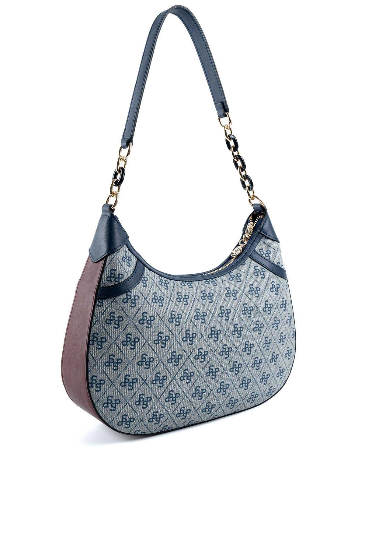 Silver & Polo SP1255 Kadın Omuz Çantası Monogram Gri-Laci-Bordo