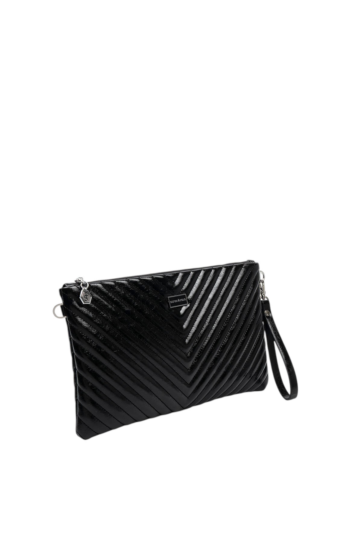 Silver Polo Crash Kırışık Siyah Kapitone V Kadın Portföy ve Clutch El Çantası SP1034