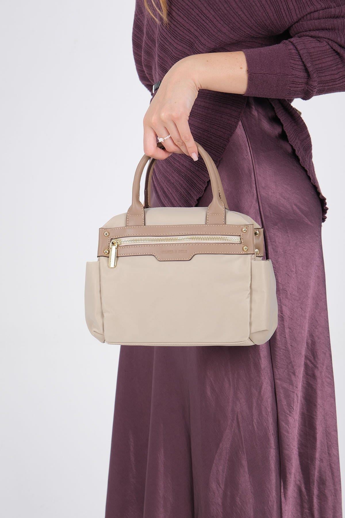 Silver Polo Bej - Kum Saten Kadın El Çantası SP1219
