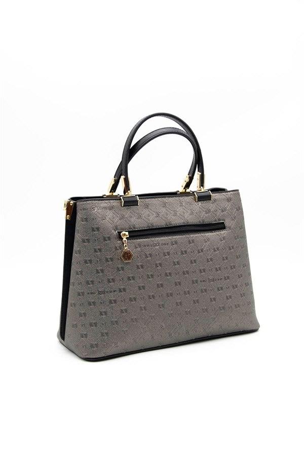 Silver & Polo SP924 Kadın El Çantası Logolu Platin-Siyah