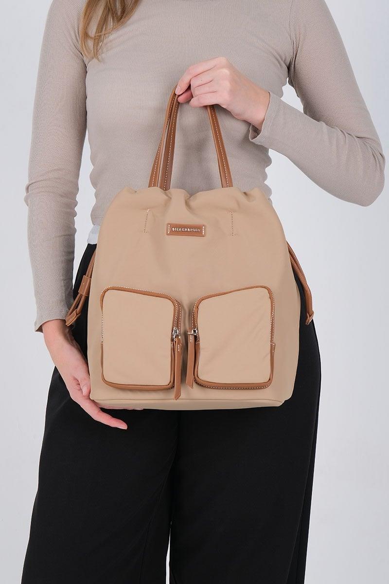 Silver Polo SP1232 Kadın Sırt Çantası Saten Nut-Taba