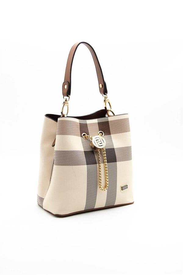 Silver & Polo SP967 Kadın Çapraz Çanta Ekose Krem-Taba