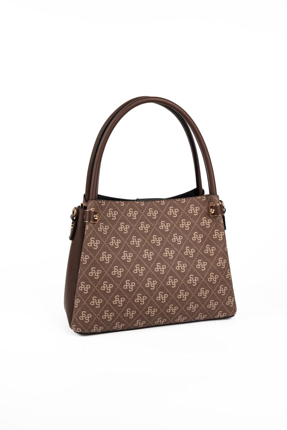Silver Polo SP1254 Kadın El Çantası Monogram Kahve-Kahve