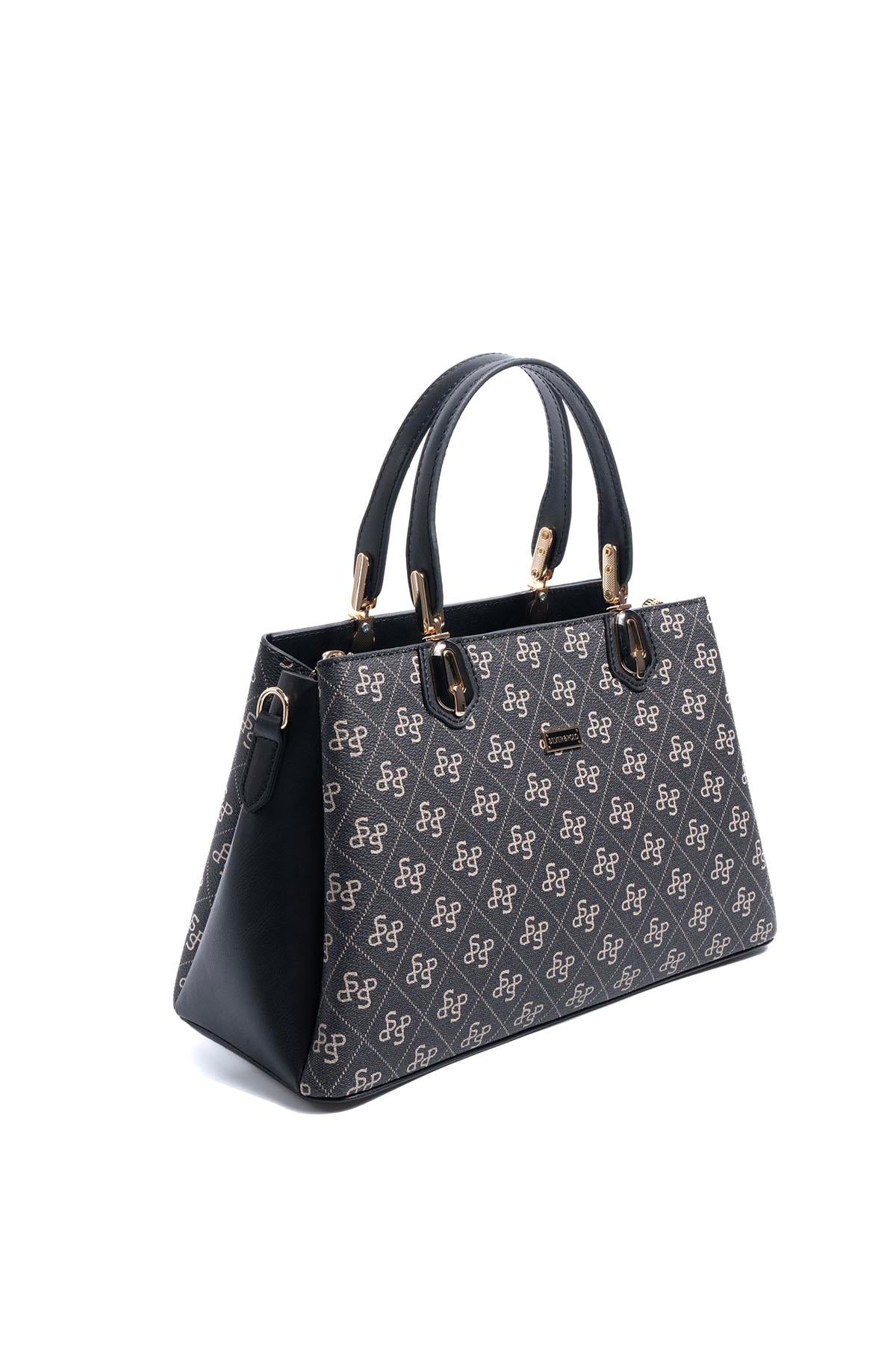 Silver Polo SP1253 Kadın El Çantası Monogram Füme-Siyah