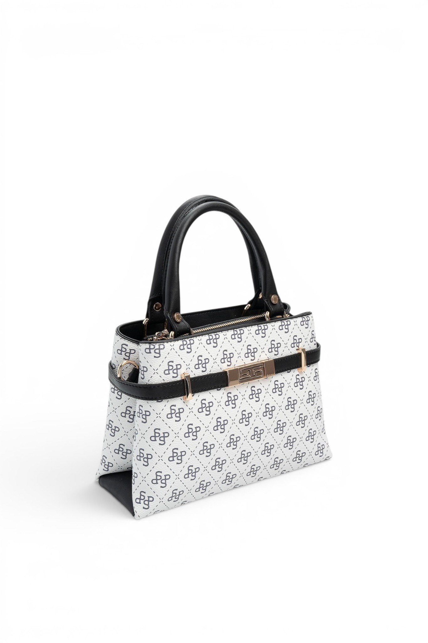 Silver Polo Beyaz - Siyah Monogram Kadın El Çantası SP1149