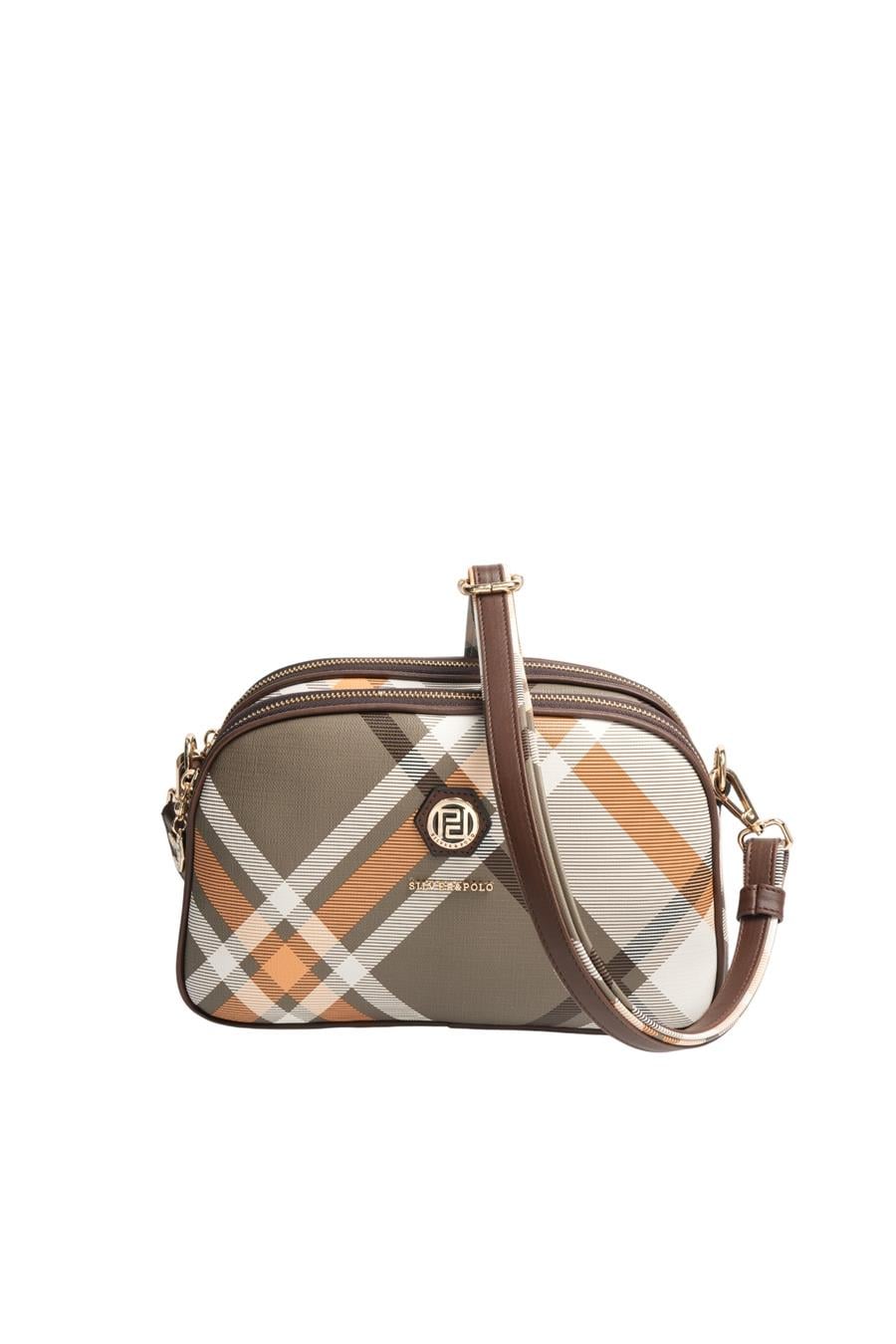 Silver & Polo SP745 Kadın Çapraz Çanta Ekose Haki-Kahve