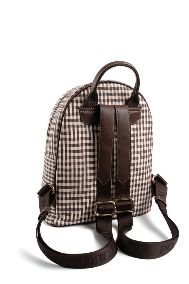 Silver & Polo SP1062 Kadın Sırt Çantası Ekose Line Kare Kahve Sarı-Kahve