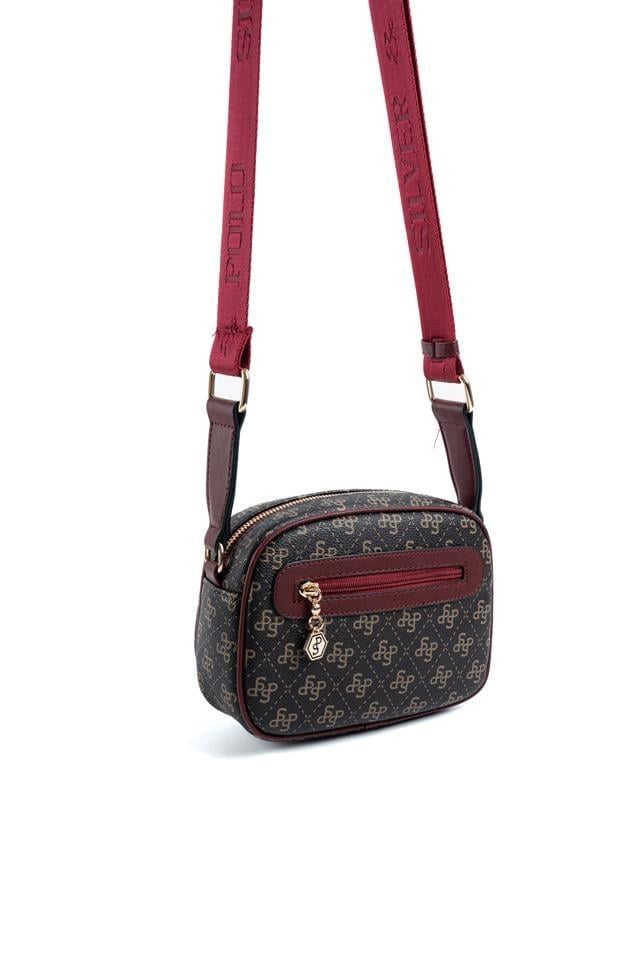 Silver Polo SP1111 Kadın Çapraz Çanta Monogram Kahve Sarı-Bordo