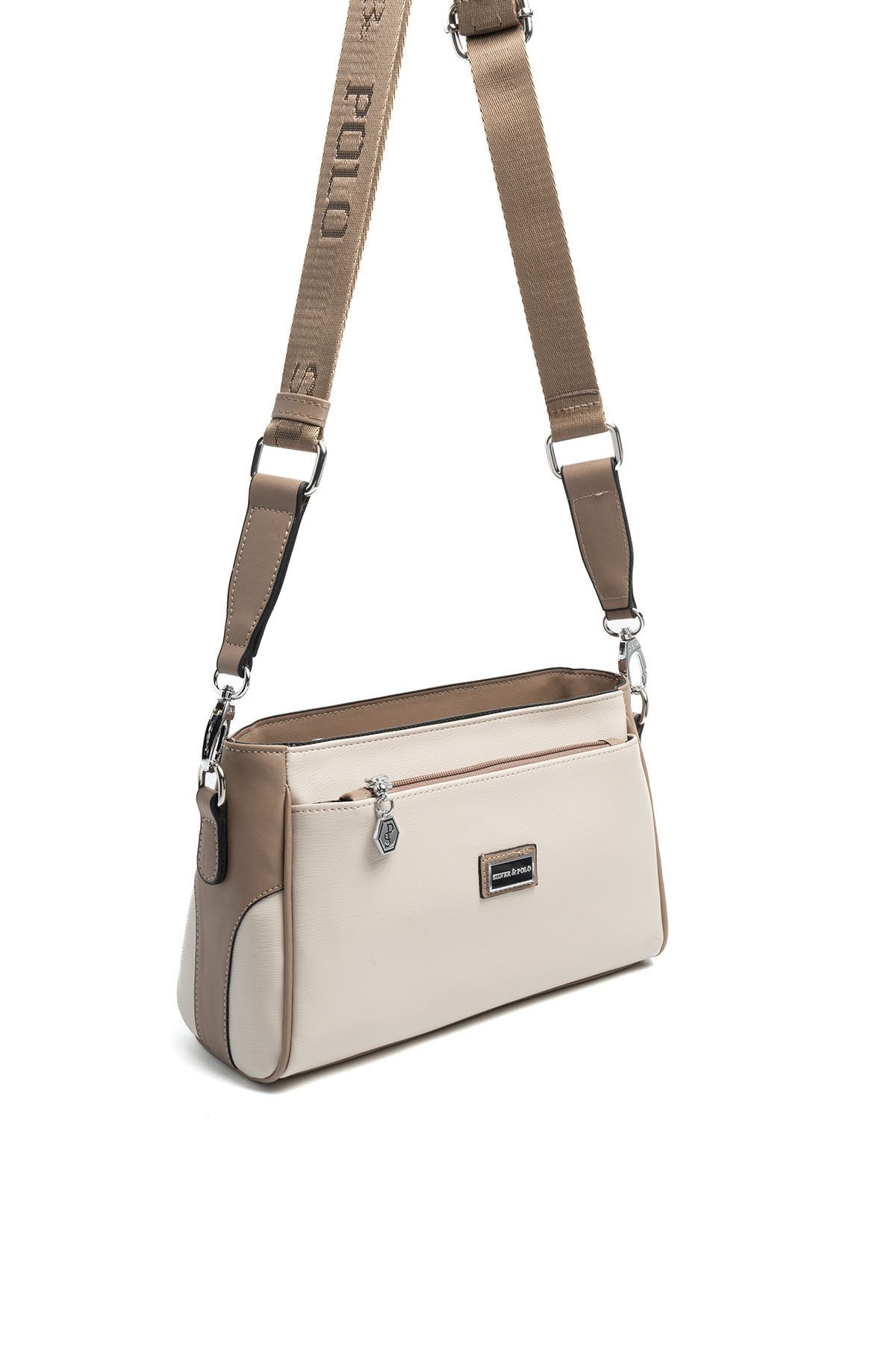 Silver Polo Bej - Latte Düz Kadın Çapraz Çanta SP1273