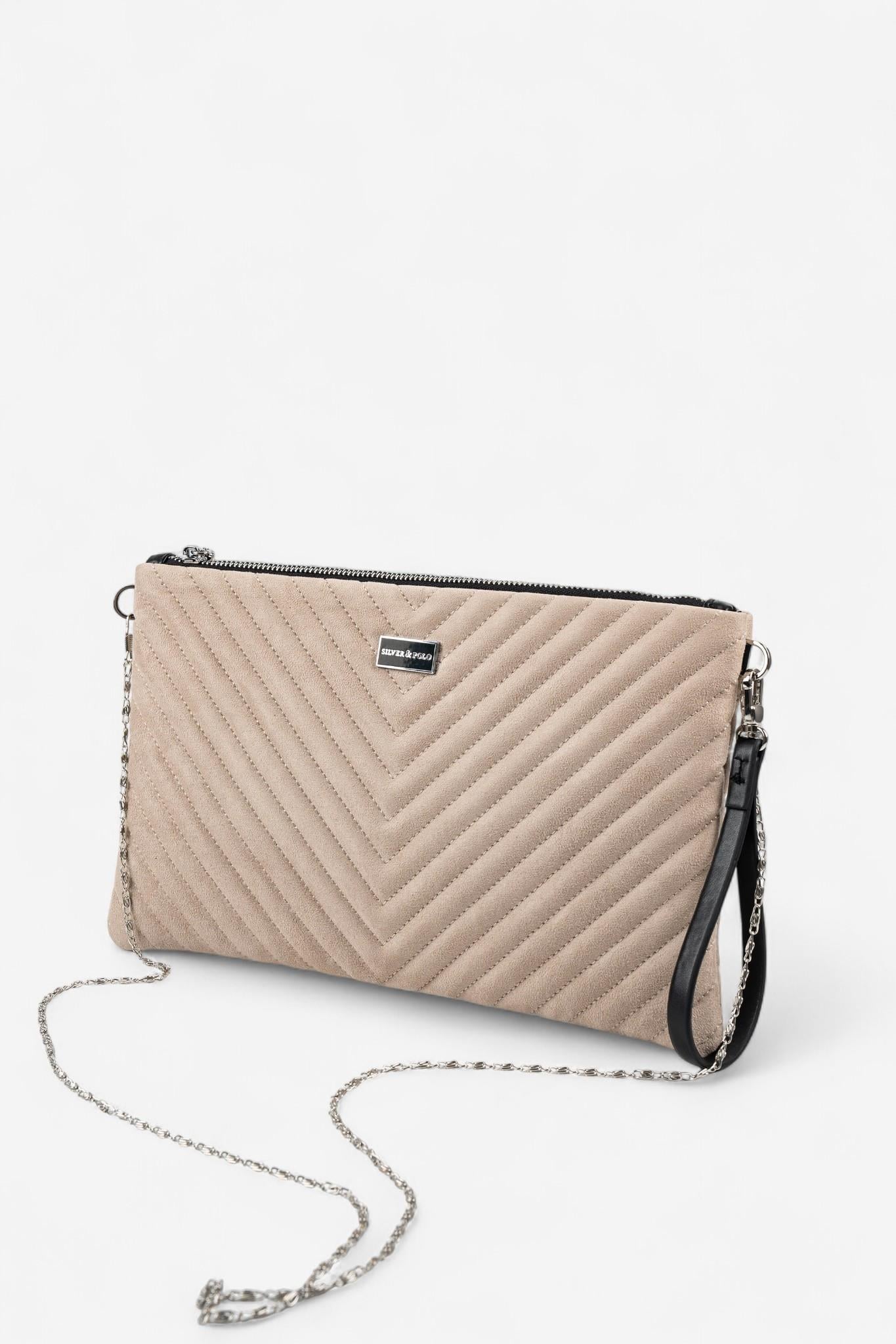 Silver Polo SP1034 Kadın Portföy & Clutch Kapitone V Süet Bej-Süet Bej